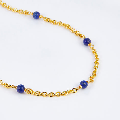 Blue Gemstone Beads Gold Chain Necklace - Perfect for Layered Wear